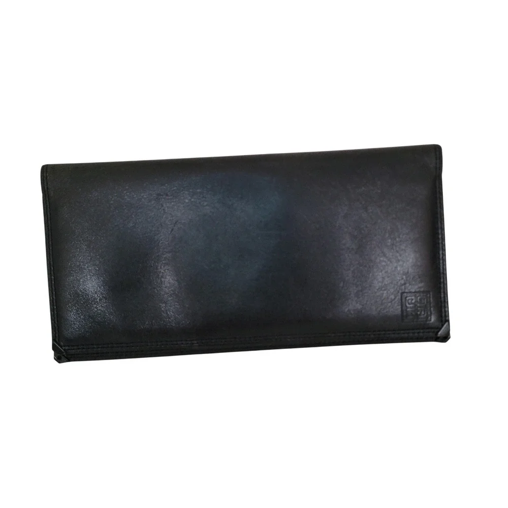 Givenchy Vintage Black Leather Long Bifold Wallet 4G Logo Paris Mens Womens